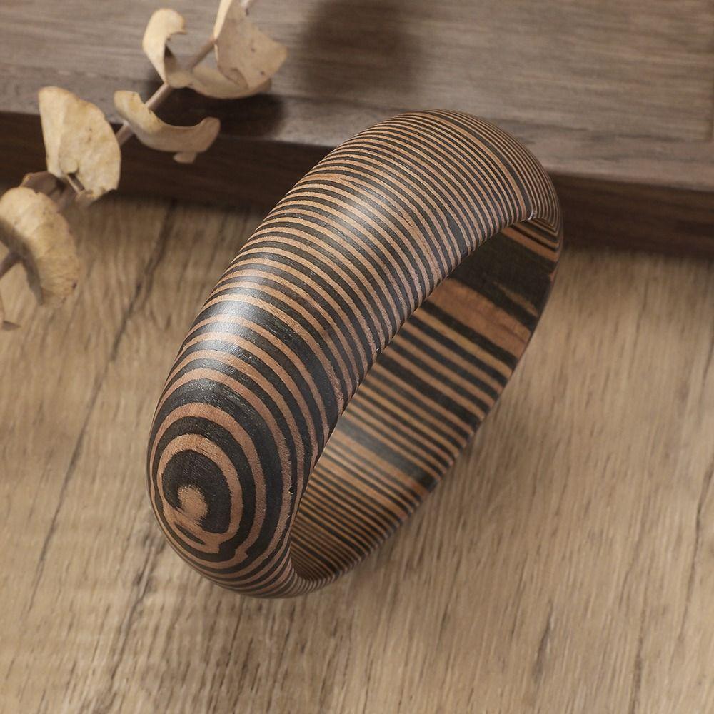 Europe American Style Wood Wide Bangle Bohemian Retro Hand Ring Strip Pattern Bracelet Decoration