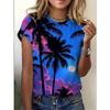 Women's Loose Fit Crew Neck T-shirt with Tranquil Tropical Twilight Print for Everyday Casual Use