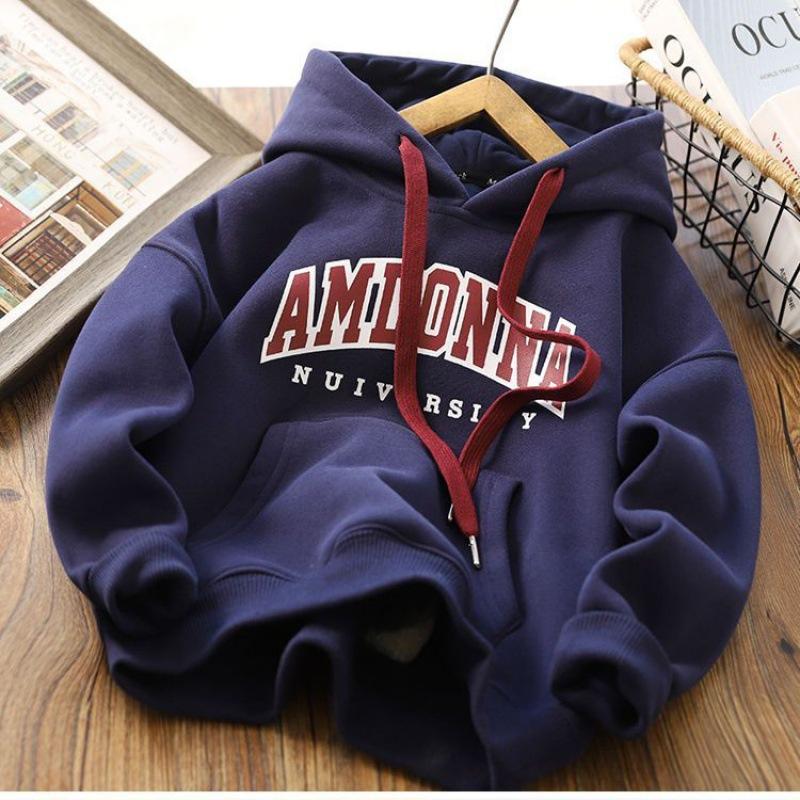 Autumn Winter Tops Boys Warm Thicken Sweatshirt Kids Hoodies Tracksuit Children Prints Letter Casual Clothing