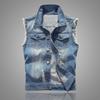Gilet in Denim Strappato Estivo da Uomo Canotta Maschile Gilet in Jeans Lavato Uomo Giacca Senza Maniche Retrò Cowboy Hip Hop per Uomo
