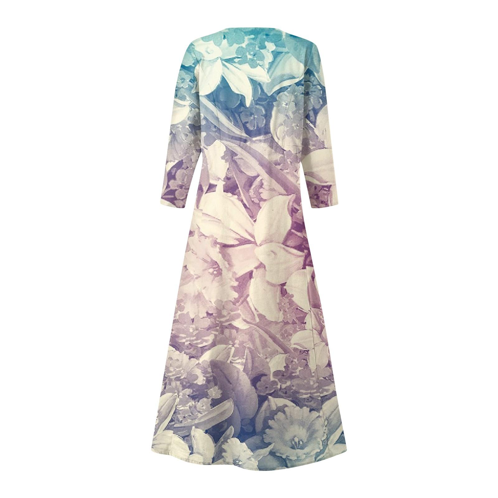 Женское повседневное удобное хлопковое карманное платье с цветочным принтом и рукавами — фото 5