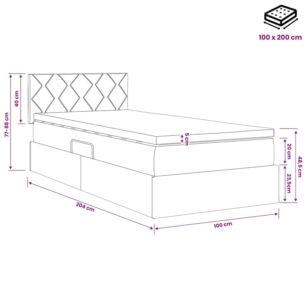 LED Storage Bed with Mattress Blue 100 X 200 Cm Fabric