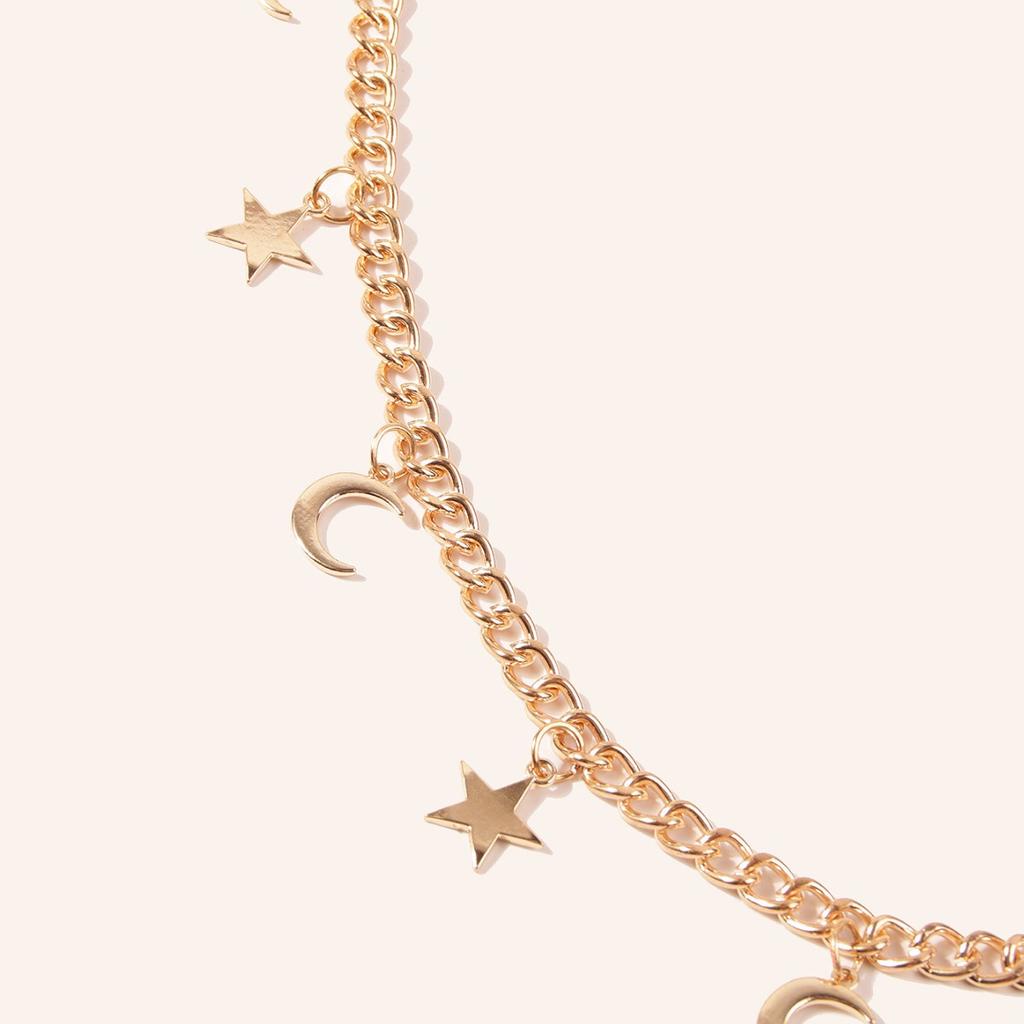 Europäische und amerikanische junge schwarze Fünf Neue fünfzackige Stern Mond Mode Vielseitige Hose Taillenkette