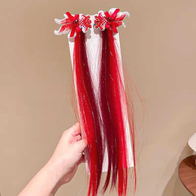 Children's Red Festive Braided Hair Clip - Safe, Non-Damaging Performance Hairpin for Girls