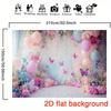 2D Girls Party Backdrop, Dreamy Floral Garden with Balloons Background for Birthday Shoots