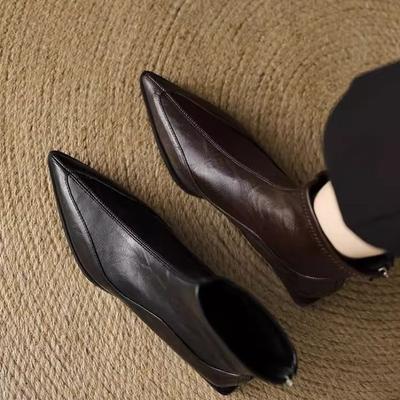 New Style Shoes: Versatile Boots, Pointed-toe Ankle Boots, Pointed-toe Chunk-heeled Ankle Boots, Women's Shoes