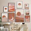 Mid Century Sun Moon Boho Wall Art Terracotta Abstract Landscape Canvas Print for Living Room and Bedroom Decor