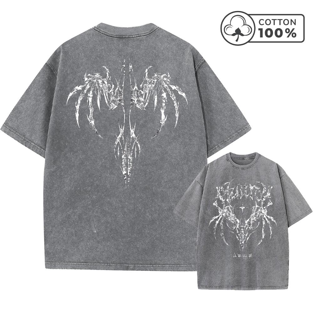 

Mens Distressed Casual Loose Fitting Pure Cotton Short Sleeved Summer Running Commute Top With Personalized Wing Print Print S