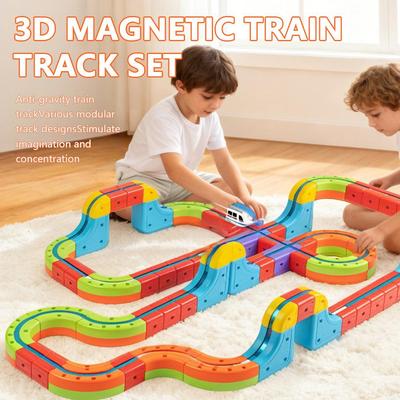 Schienen-Elektrozug Spielzeug Flexible Rennstrecke für Kinder, DIY Magnetische Schienenbau Spielzeug Schwerkrafttrotzend, STEM Lernen Weihnachtsgeschenk