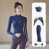 Women's Slim-Fit Stand-Collar Yoga Jacket & Autumn Color Block Fitness Set with Bra and Long Pants