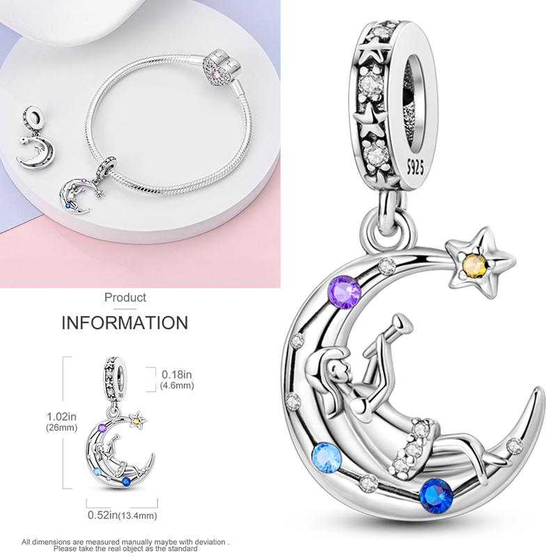 Charms Bead Copper Starlit Sky Moon Sun Earth Universe Charm Fit Bangle Bracelet Necklace Diy Jewelry