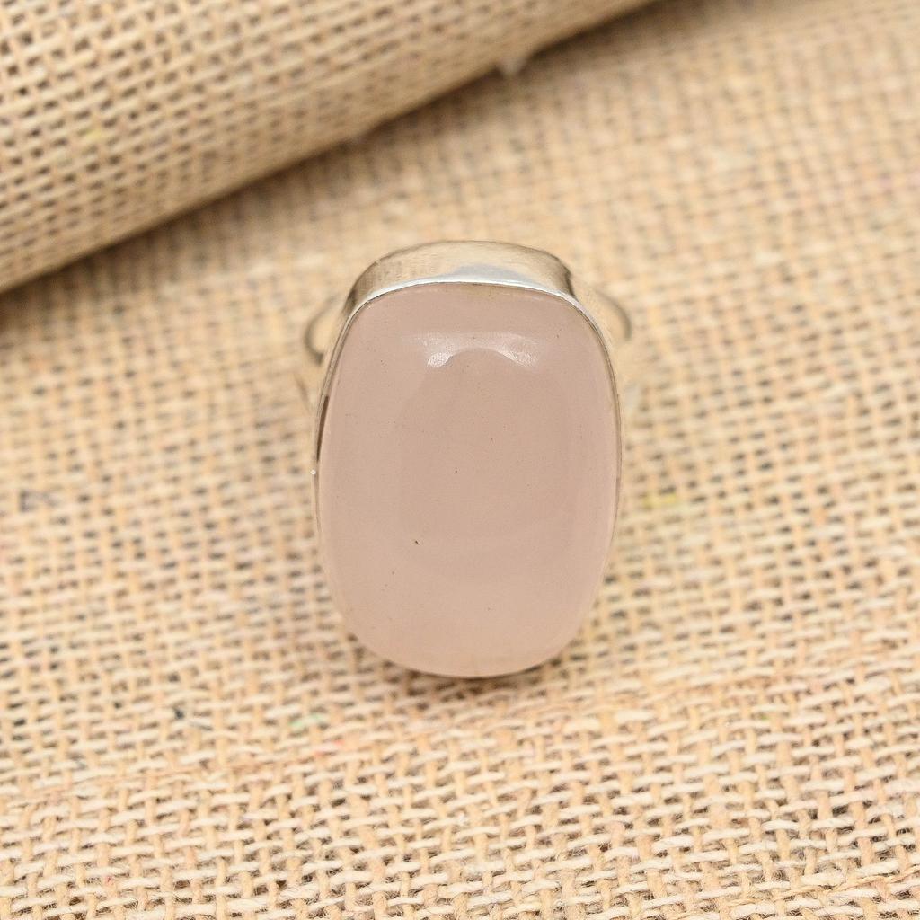 Rosenquarz-Edelstein, handgefertigter Ringschmuck aus 925er Sterlingsilber für Thanksgiving