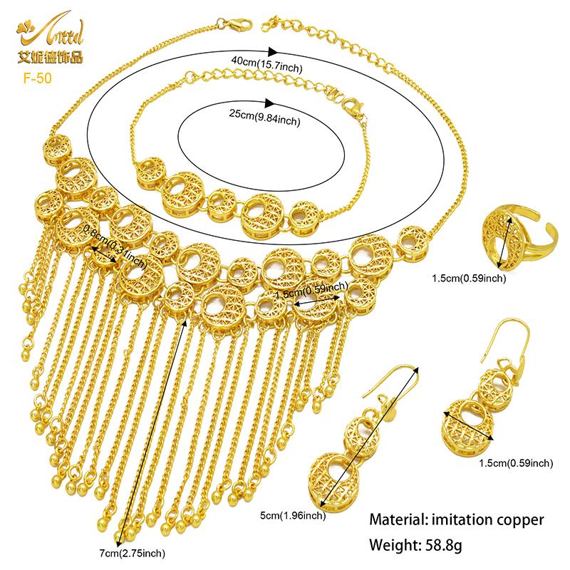 ANIID Indian Tassel 24K Gold Color Necklace Set Nigerian Party Bridal Wedding Ethiopian Luxury Dubai Jewelry Set Wholesale New