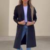 Yousheng Women Woolen Jacket Turn-down Collar Solid Color Knitted Coat Mid Length Thermal Long Sleeved Commuting Dating Spring Fall Winter Overcoat