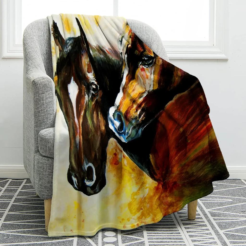 Horse Floral Blanket Animal Flower Pattern Print Throw Blanket Super Soft Comfortable Lightweight for Living Room for Kids Teens