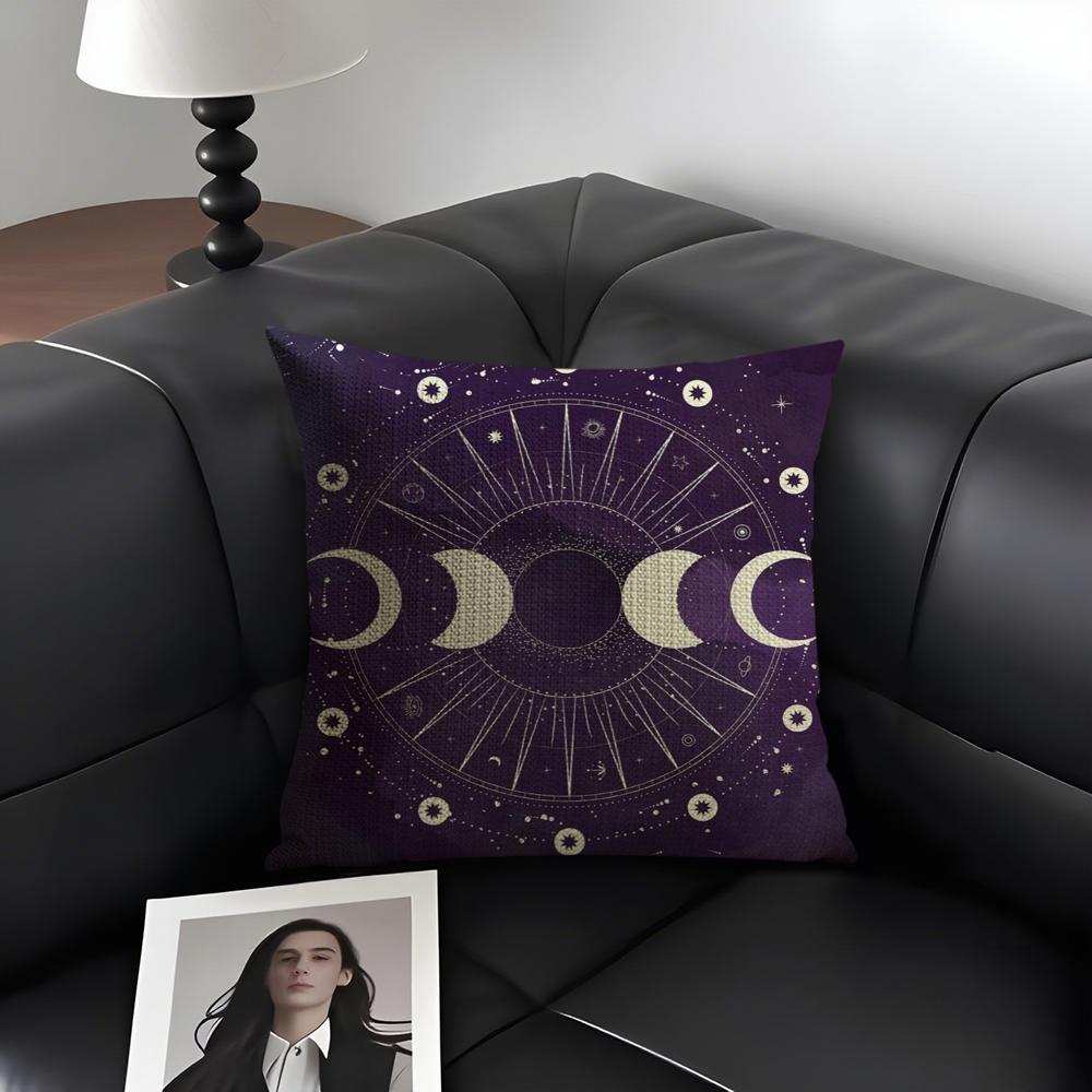 Magic Psychedelic Moon Cushion Cover Natural Linen Organic Fabric DoubleSided Printing Sofa Home Decor Gift Pillow Case