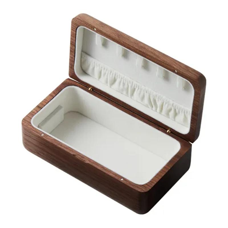 B97A-Jewelry Box Double-Layer Wooden Case Earring Necklace Bracelet Storage Organizer Wedding Gift In Walnut Wood