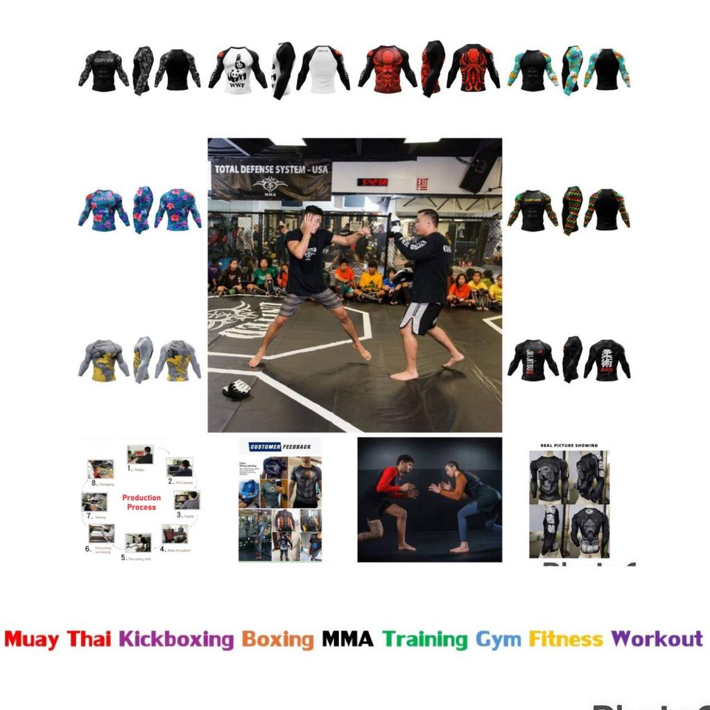 Muay Thai Kickboxen Boxen MMA UFC Shirt Slim Athletic Fit Langarm Rundhals Gym Unisex Herren Damen Fitness Workout Schnelltrocknend Druck Trainings-Tee