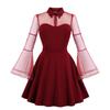 Women  Color Long Sleeve Retro Dress Gothic Flare Sleeve Stitching Dress