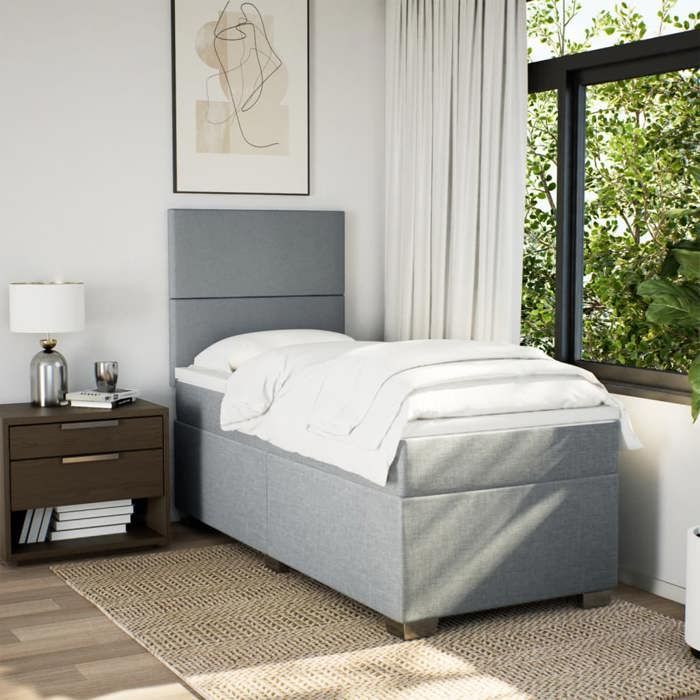 Exclusive House - Bed Slat Base with Mattress Light Grey 100x200cm Fabric