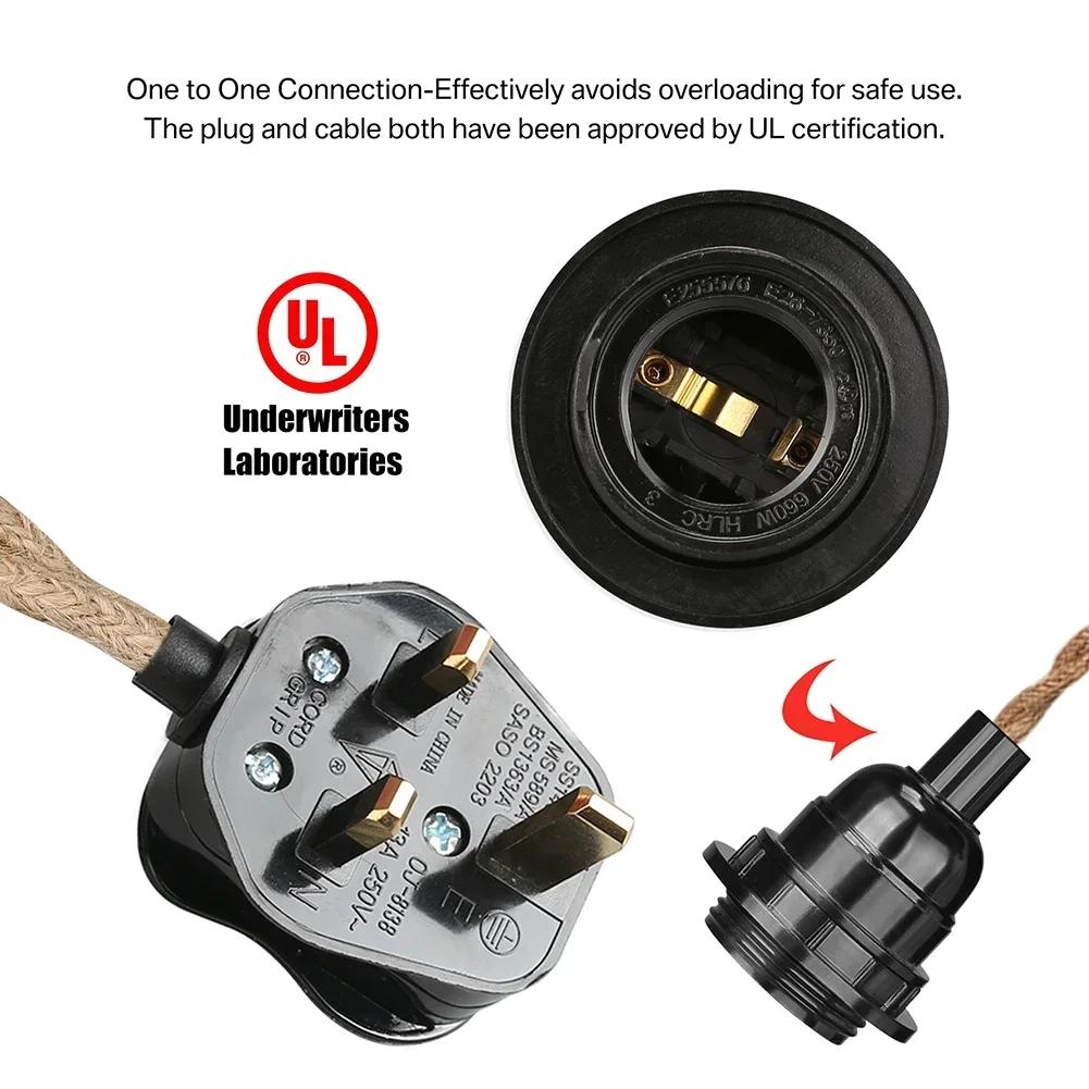 4.5/3.5M Pendant Lights Ceiling Lighting Fitting E27 Lamp Bases Suspended Kit with Plug In Cord Hemp Rope Rustic Hanging Lamps