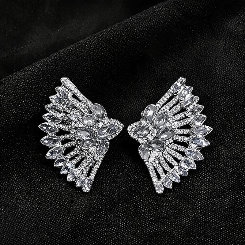 Luxury Silver Needle Rhinestone Fan-shaped Geometric Drop Stud Earrings - Vintage High-end Design