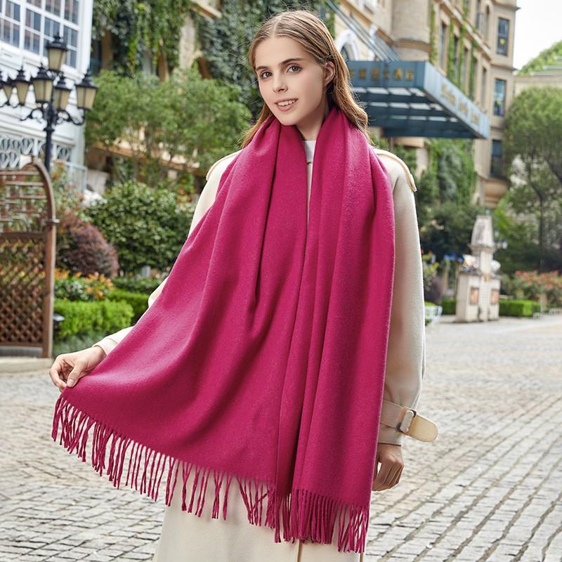 Womens Wool Blend Scarf Winter Warm Shawl Soft Solid Color Knit Wrap With Fringe Korean Style