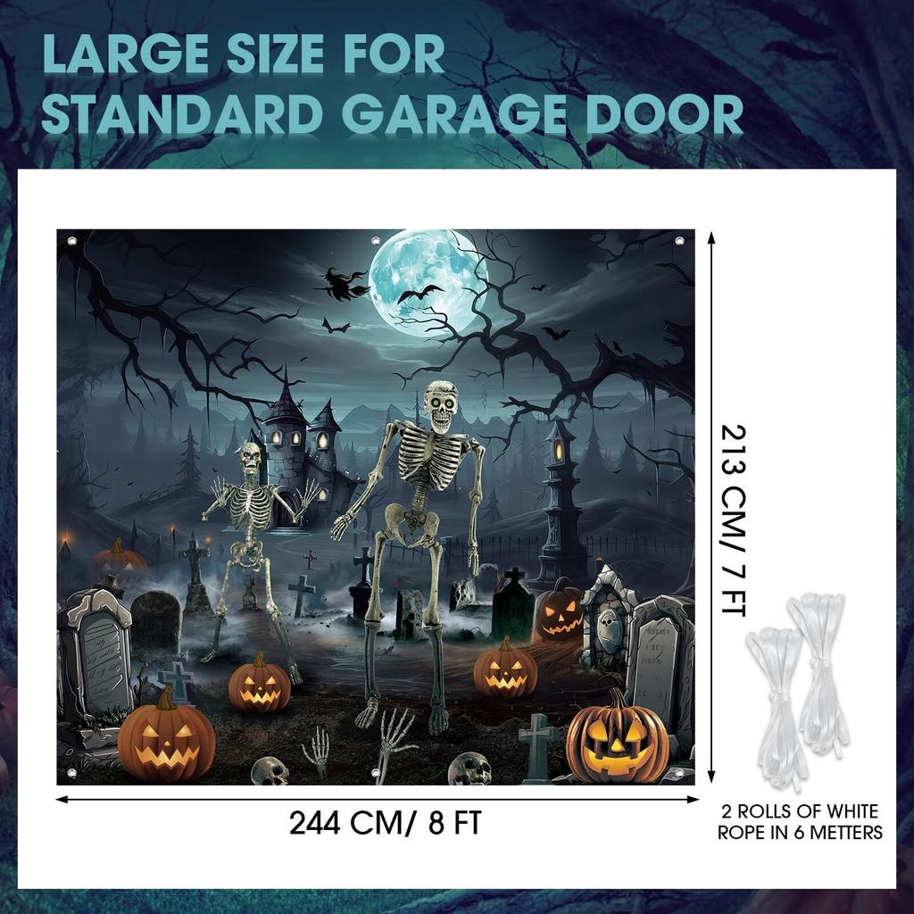 Halloween Garage Door Banner 7 x 8 Ft Halloween Skeleton Pumpkin Garage Door ...