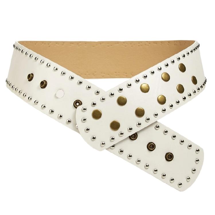 

Trendy Studded Faux Leather Belt Customizable Length Unisex Styles Music Festival Belt For Casual Occasion белый