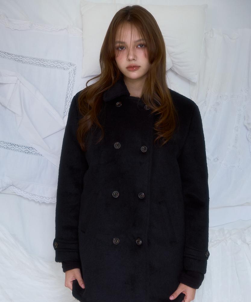 Rosefranz Two-Button Wool Half Coat [Black]