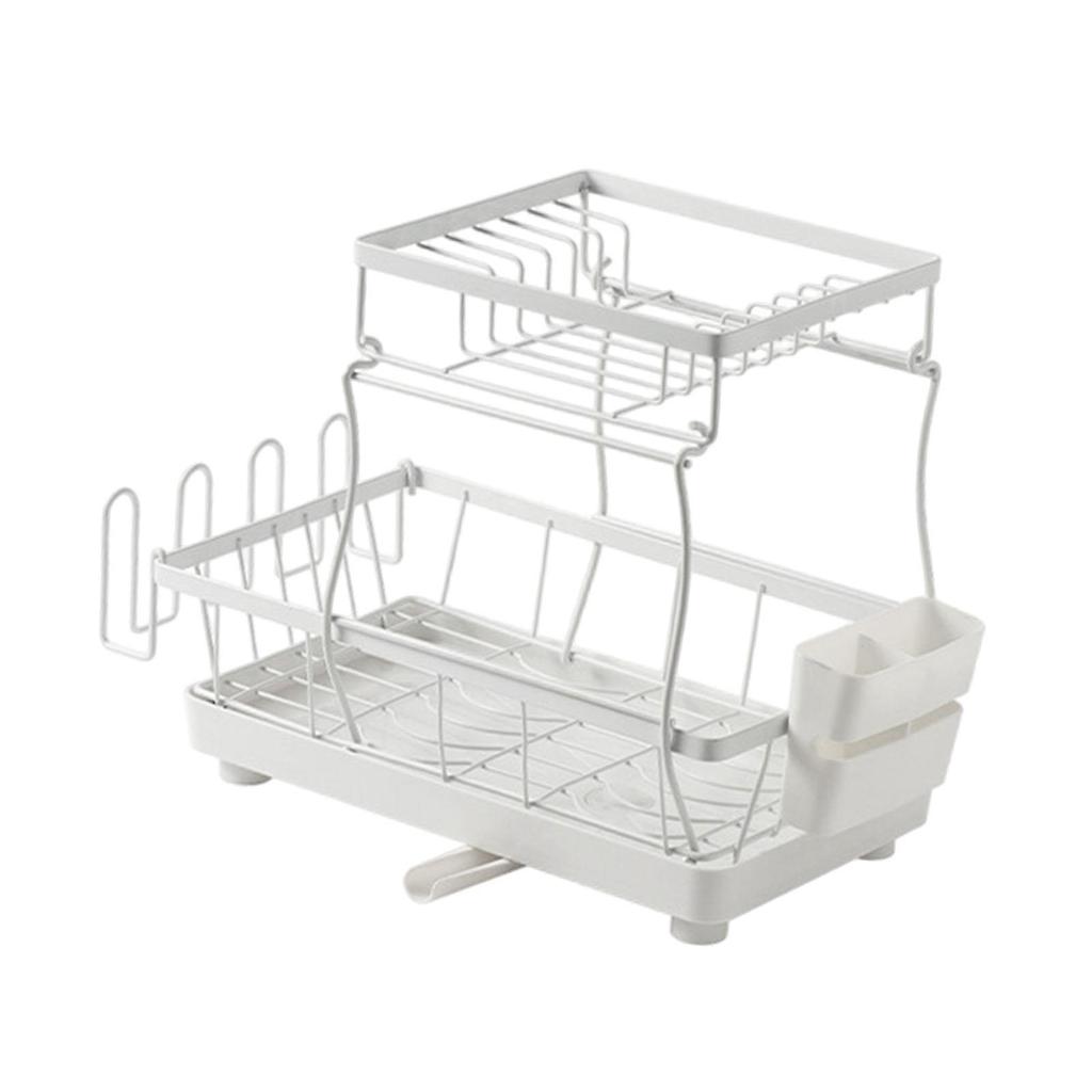2 Layer Dish Drying Rack with Cup Holder for Kitchen Use