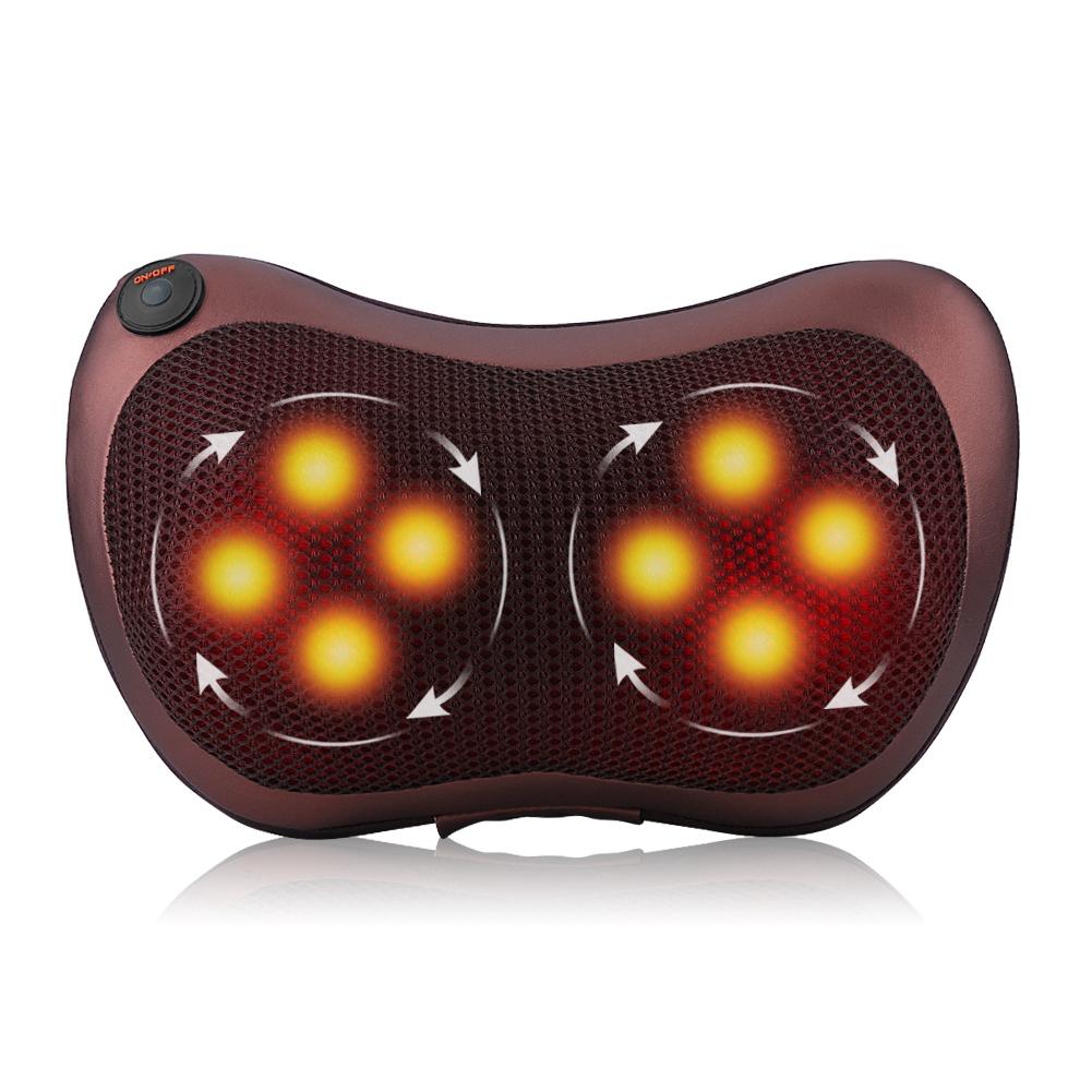 8 Kneading Rollers Heating Neck Shoulder Back Massage Pillow Cushion Brown European Standard