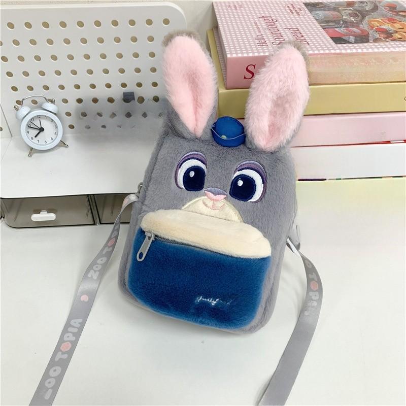 Stitch Judy Hopps Nick Wilde Plush Phone Bag With Zipper Closure For Daily Use