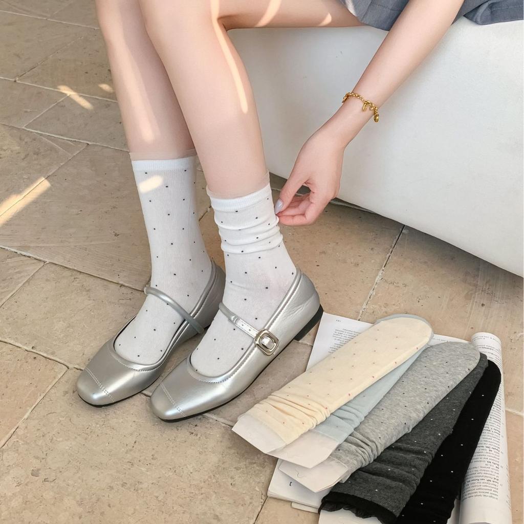 Polka Dot Lace Stack Socks Mid-Leg Socks Trendy Simple Girl Summer Thin Student Stockings