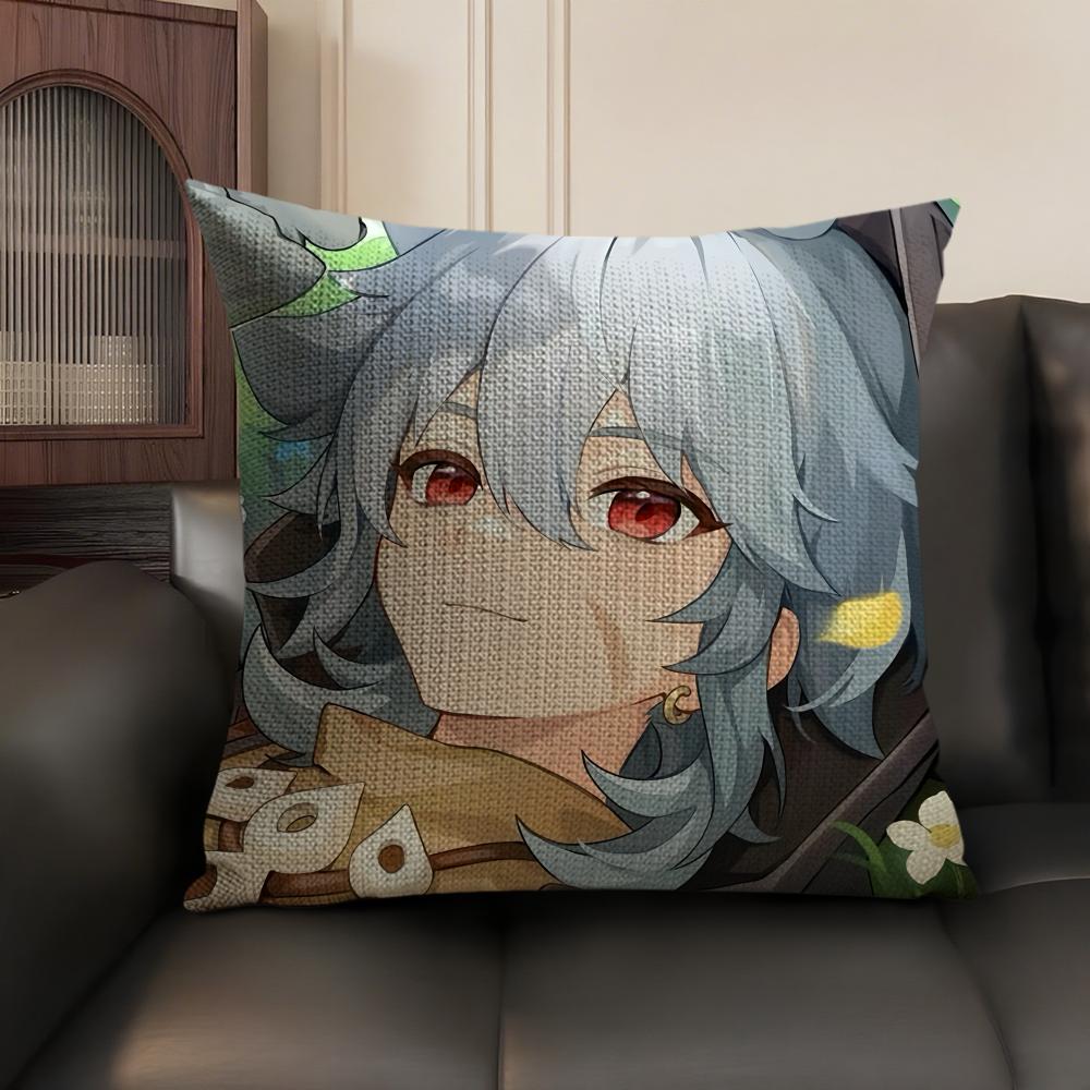 Razor Cute Genshin Impact Cushion Cover Natural Linen Organic Fabric DoubleSided Printing Sofa Home Decor Gift Pillow Case