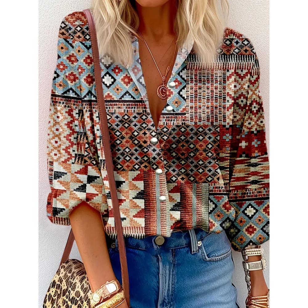 Women's Shirts Slim, Sexy, Soft and Comfortable Floral Long Sleeve Sun Shade Lapel Shirt New Women's 2024 Spring and Summer