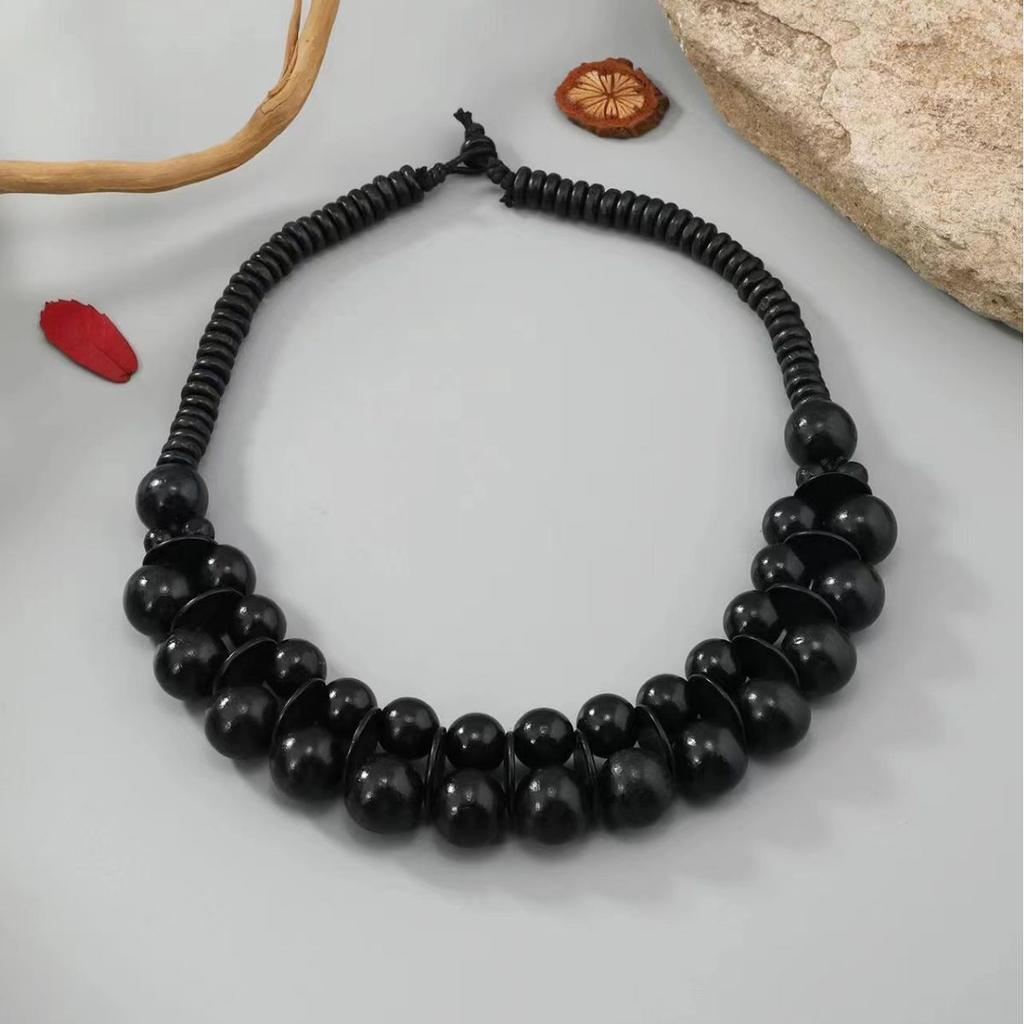 JMXD-Exotic, Bohemian Vintage Sweater Chain Long Necklace, Wood Bead String