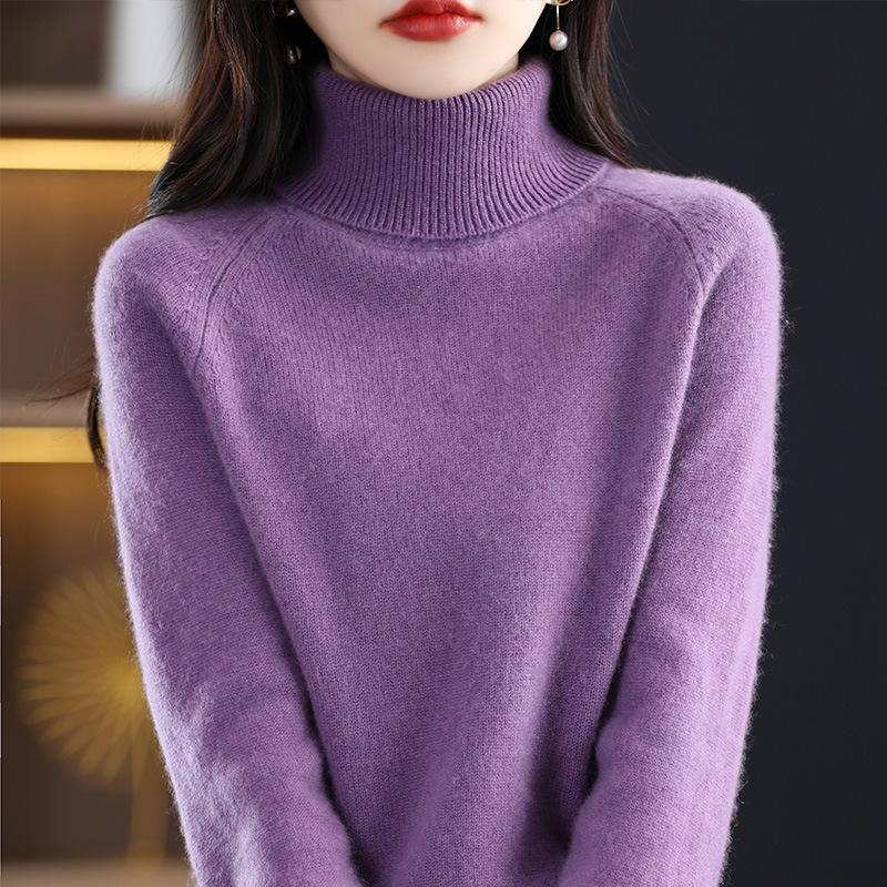 High-Neck Slimming Knit Sweater - Women's Elegant Autumn/Winter Base Layer