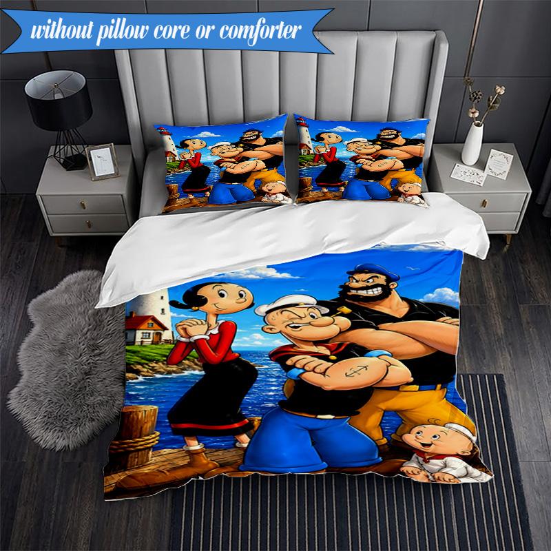 Set Biancheria da Letto con Popeye che Mostra la sua Forza, Include 1 Copripiumino e 2 Federe, Perfetto per Camera da Letto, Dormitorio, Regalo di Natale per Fan