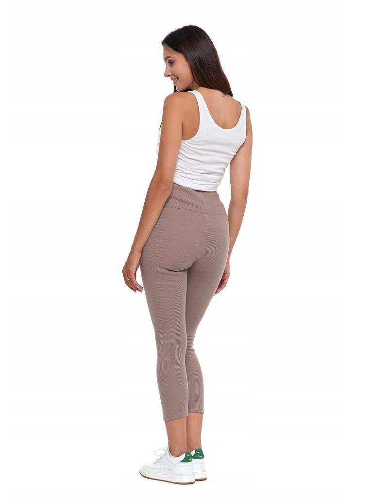 Women's Ribbed Leggings, Warm, High Waist, Fashionable, MORAJ S/M, Mocca