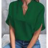 Damen 2025 Sommer Casual Einfarbig V-Ausschnitt Locker Bluse Tops für Damen