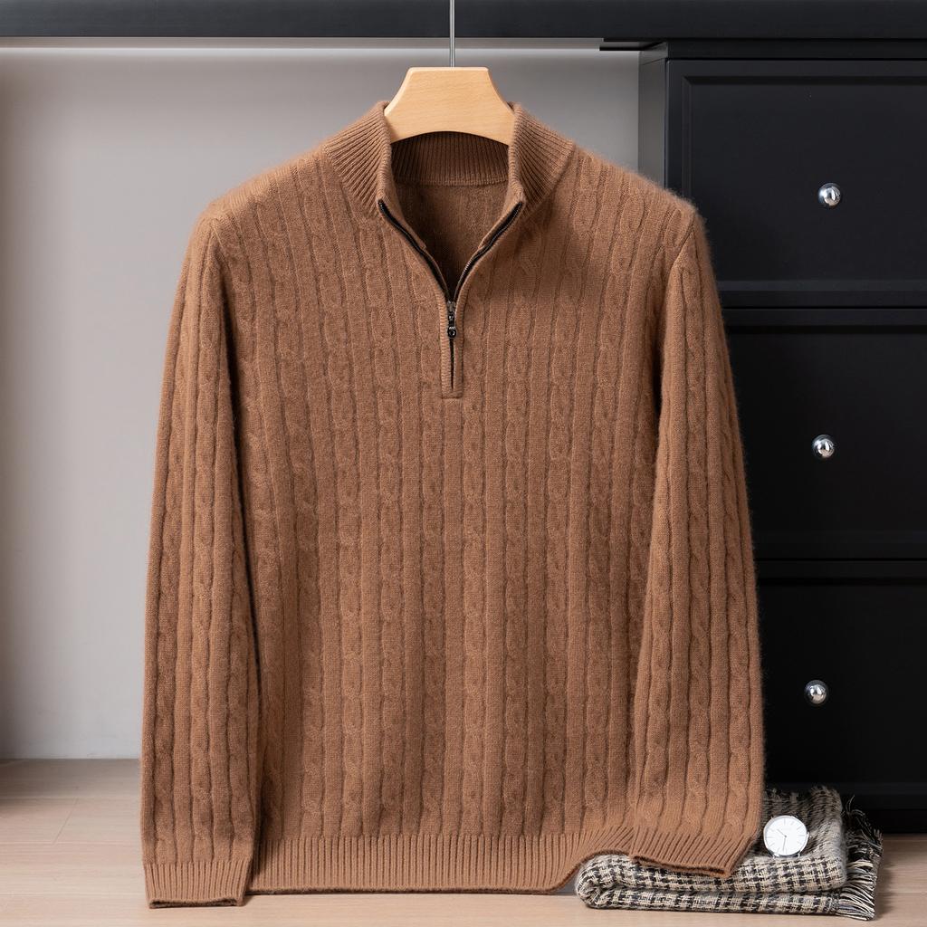 Thickened zipper semi-high pure cashmere sweater long-sleeved pullover sweater high luxury knitted sweater