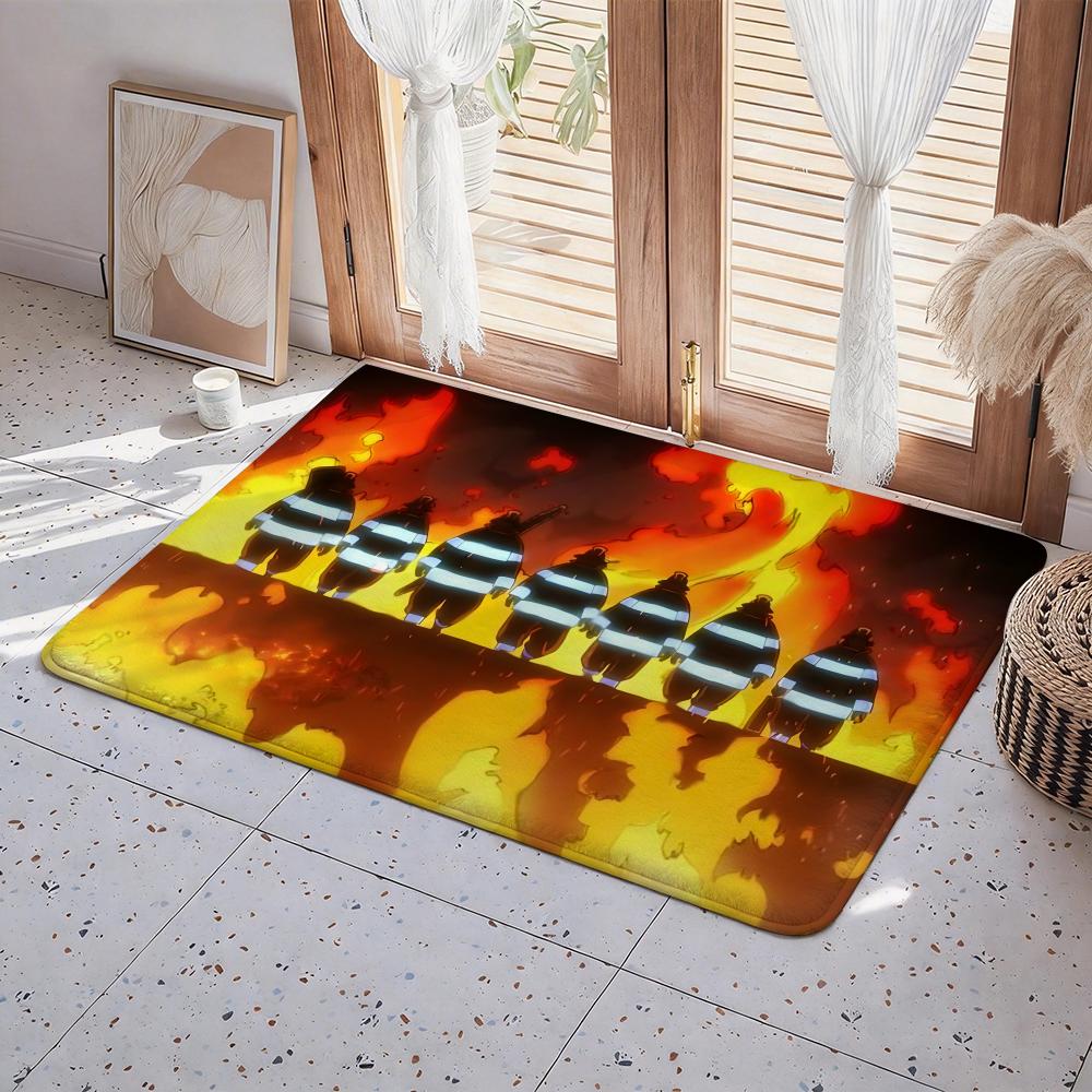 Anime F Fire Force Floor Mat Eco  Flannel Doormat Non Slip Odorless Indoor Floor Rug Soft Short Plush Home Mat