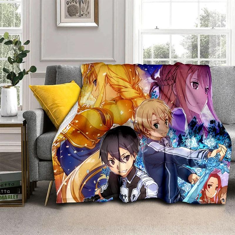 Sword Art Online SAO Novel Cartoon Blanket,Soft Throw Blanket for Home Bedroom Bed Sofa Picnic Travel Office Cover Blanket Kids