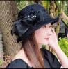 Summer hat women's curled edge elegant top hat face covering mesh sun protection sun hat retro fashion flower sun hat
