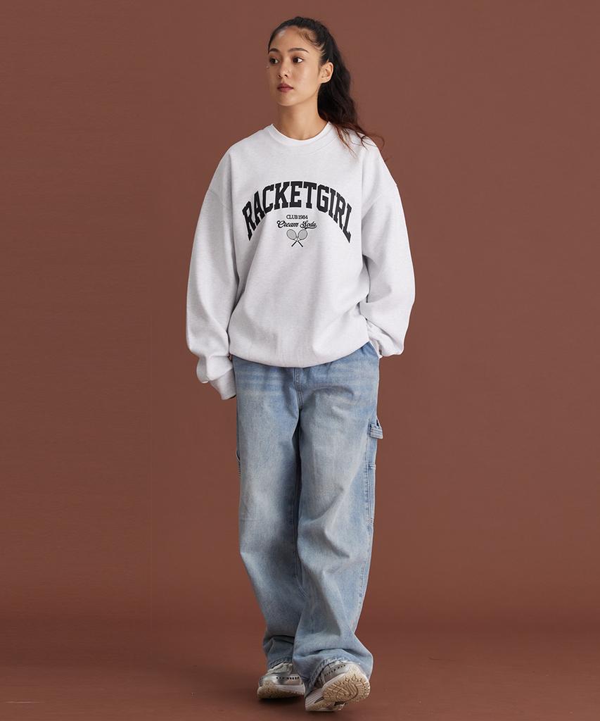 CREAM SODA LAB Racket Girl Light Gray Black Sweatshirt