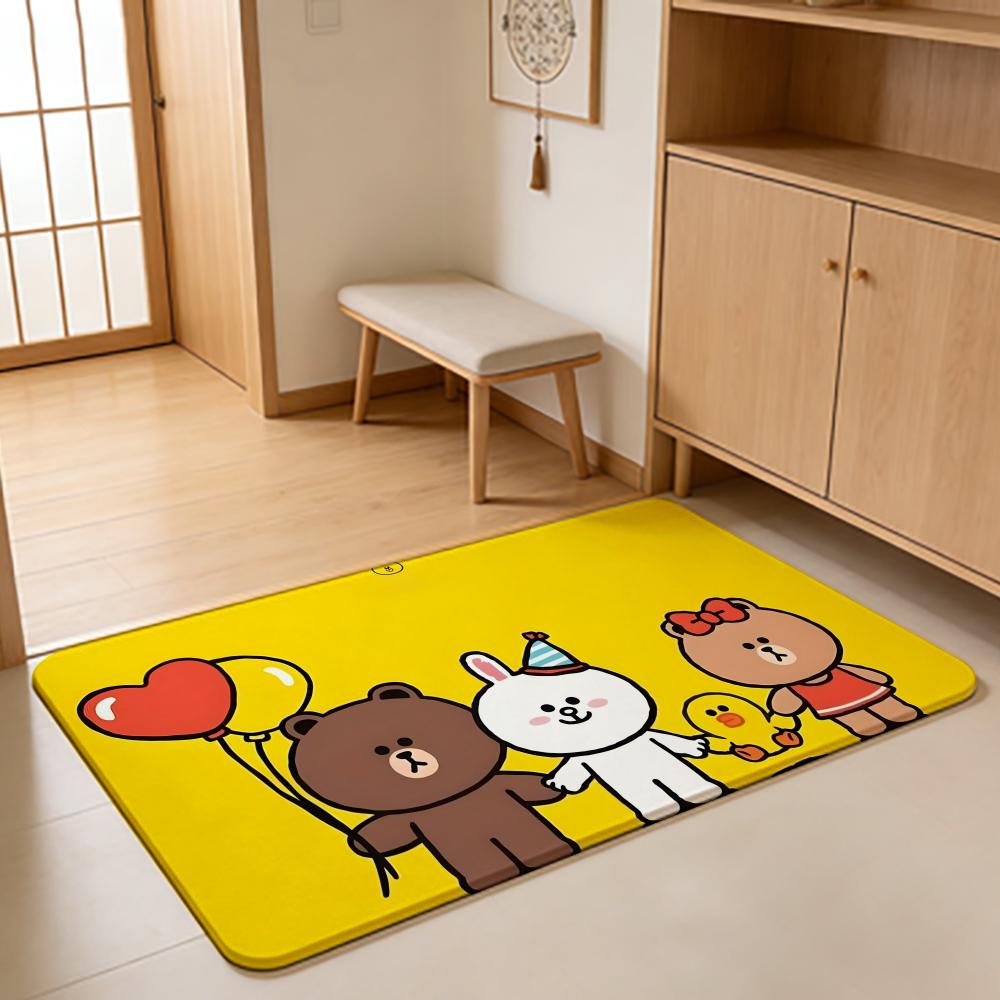 ANIME B-Brown Bear Floor Mat Absorbent Floor Mat Non-Slip Entrance Rug for Bathrooms Restrooms and Toilets