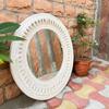 Wooden Carved Round Wall Mirror-Distressed White Finish Mirror, Boho Wall Decor, Indian Accent Mirror for Bedroom or Living Room Home Decor