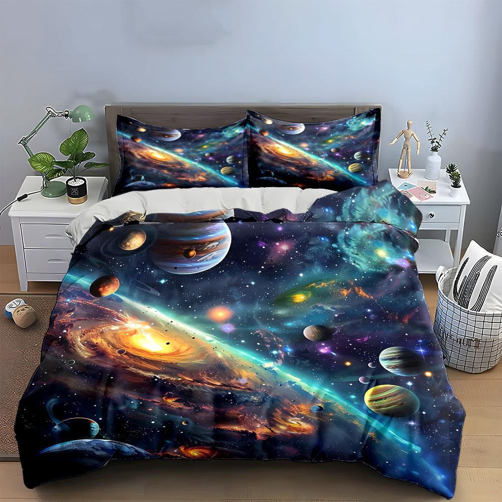 Space Galaxy Decor 3-Piece Set Bedding Set with 1 Duvet Cover 2 Pillowcases Single Double King Queen, Gift
