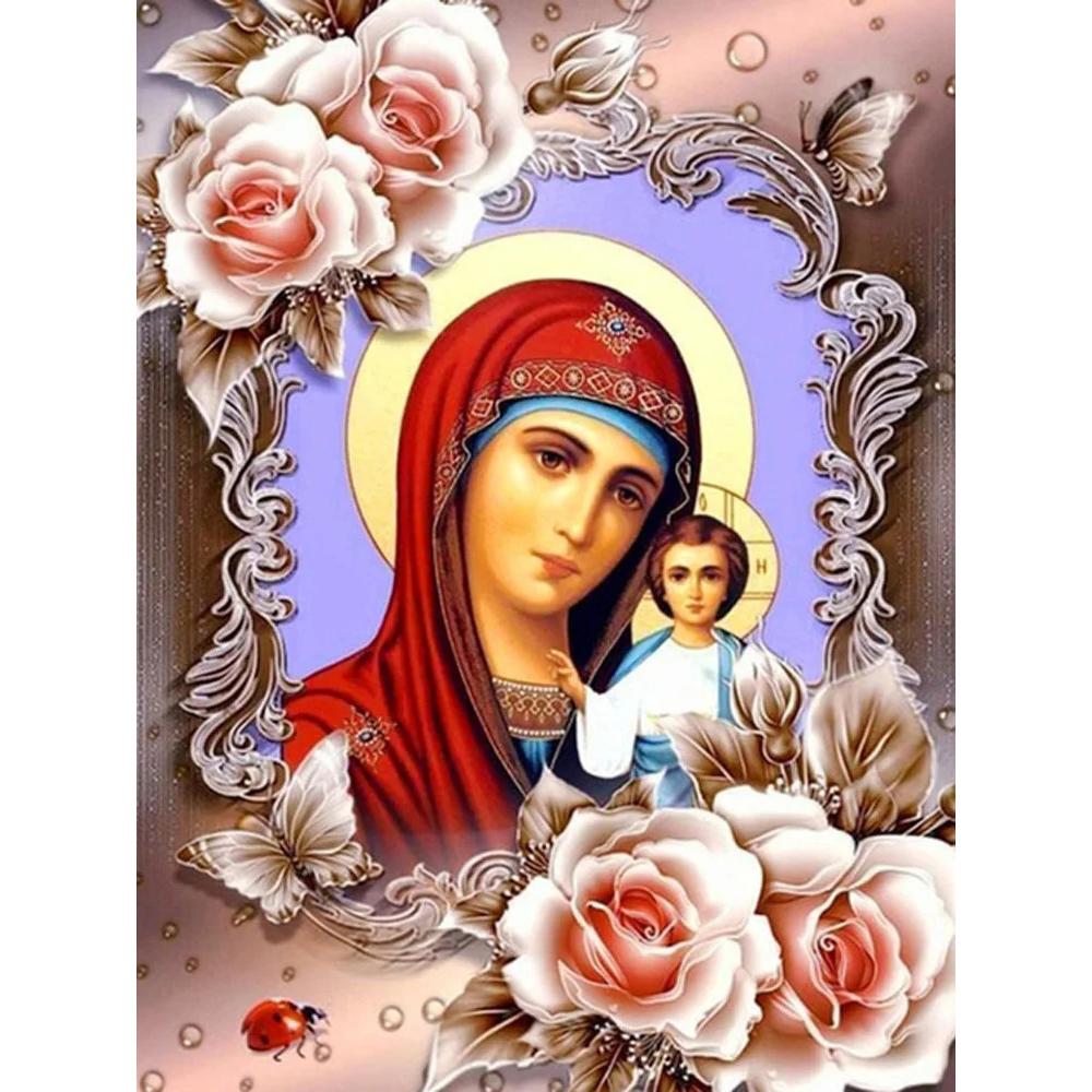 

5d Алмазная Живопись Религиозная Икона Дева Мария Круглая Выкладка Домашний Декор Портрет Вышивка Мозаика Подарок Домашний Декор Round 20x30cm
